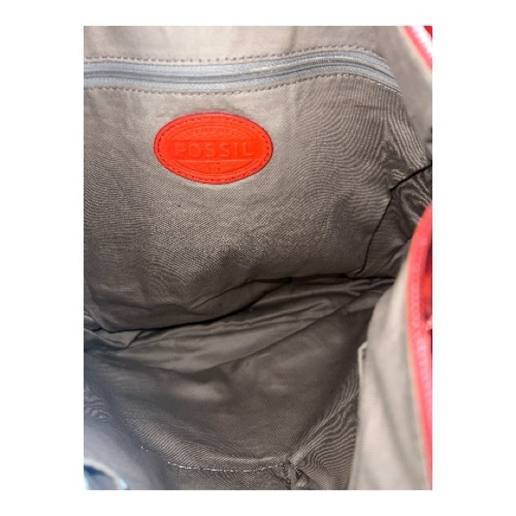 Fossil Orange Red Leather Zipper Front Pocket Crossbody Shoulder Bag Purse - Picture 7 of 7